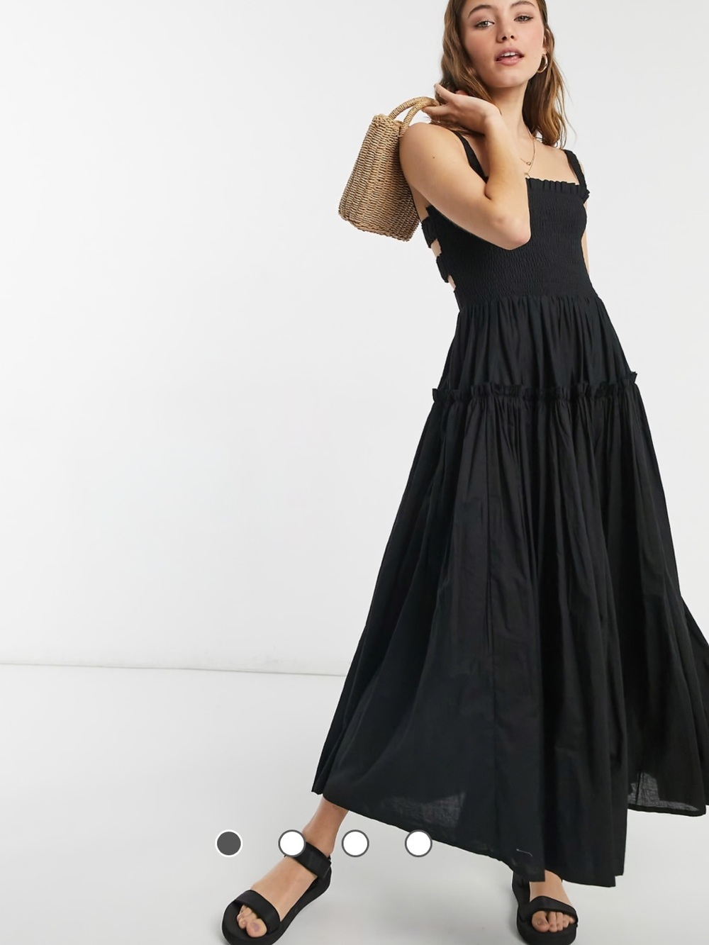 ASOS DESIGN cami midi sundress with raw edges in black